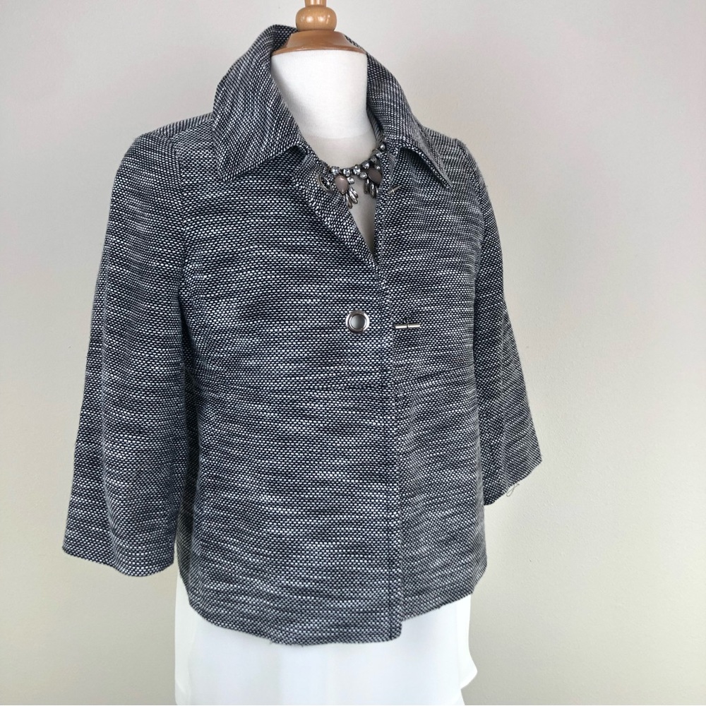 Liz Claiborne Black Loom Knit 3/4 Sleeves Cropped Jacket NWOT